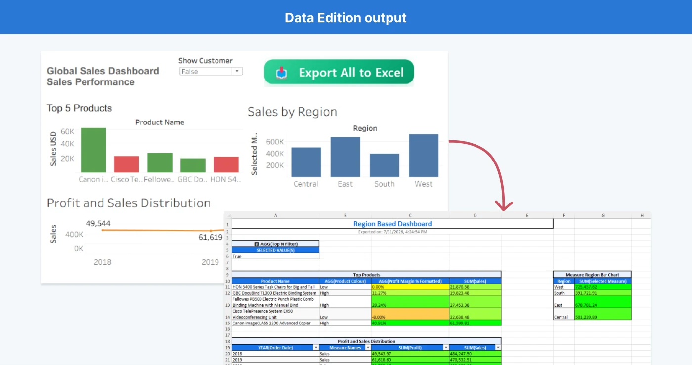 Tableau export to Excel extension developed by NeenOpal-free to use